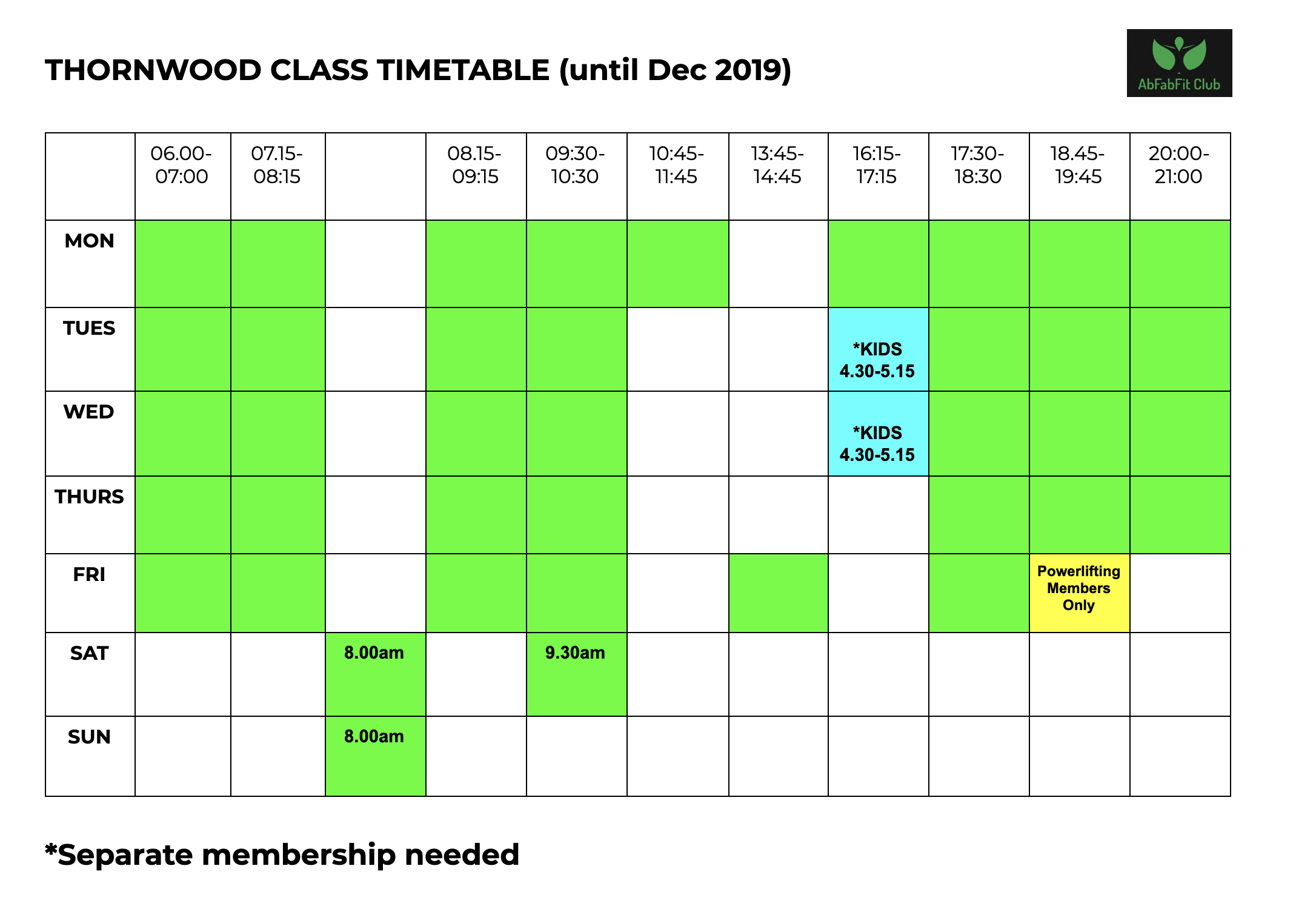 Timetable – AbFabFitClub