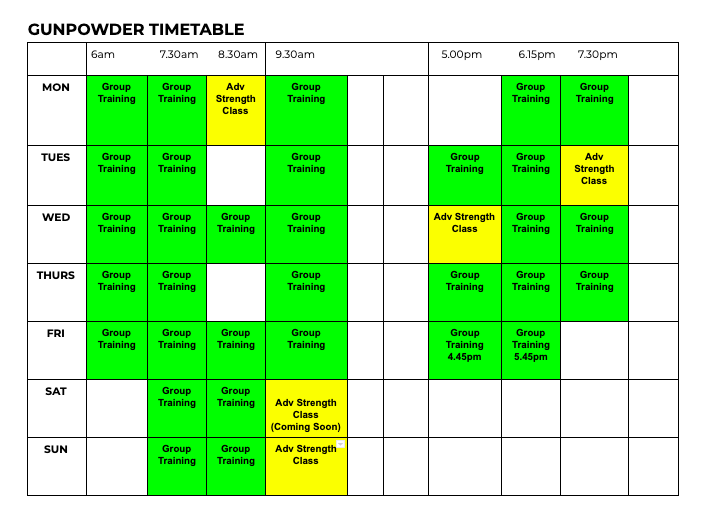 Gunpowder Timetable