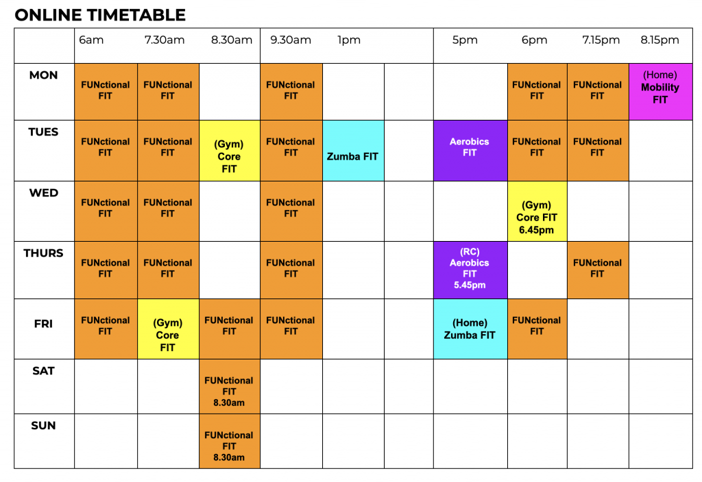 Timetable - AbFabFitClub - Ladies Gym & Home Fitness Classes