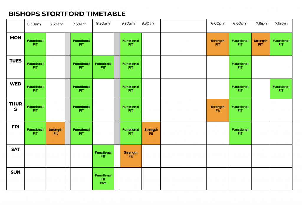 AbFabFit Club - Class Timetable - Bishops Stortford